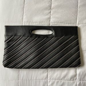 Black and silver zipper clutch back with magnetic closure clasp xl